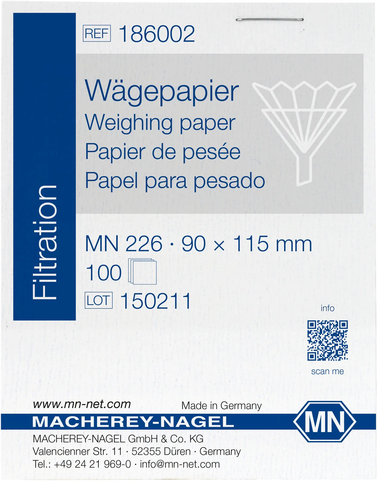 Weighing Paper MN 226 block of 100 sheets 9 x 11.5 cm outside single-color printed MN presentation