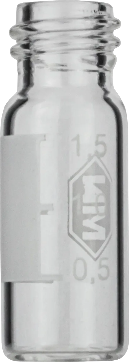 1.5 mL Screw Neck Vial N 10 outer diameter: 11.6 mm, outer height: 32 mm clear, flat bottom, wide opening, label + scale pack of 100