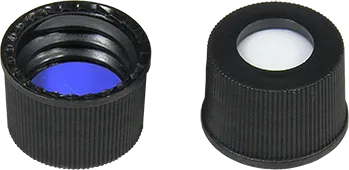 N 10 PP screw cap (bonded), black, center hole Silicone white/PTFE blue, slit Hardness: 45° shore A Thickness: 1.5 mm pack of 100
