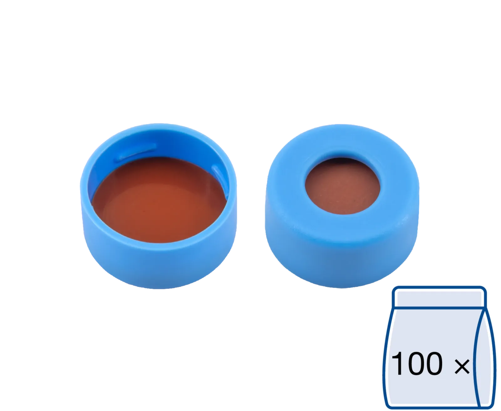 N 11 PE snap ring cap, soft, light blue, center hole Red Rubber/FEP colorless Hardness: 45° shore A Thickness: 1.0 mm pack of 100