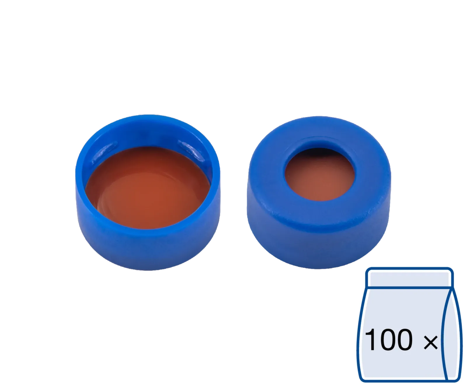 N 11 PE snap ring cap, blue, center hole Red Rubber/FEP colorless Hardness: 45° shore A Thickness: 1.0 mm pack of 100
