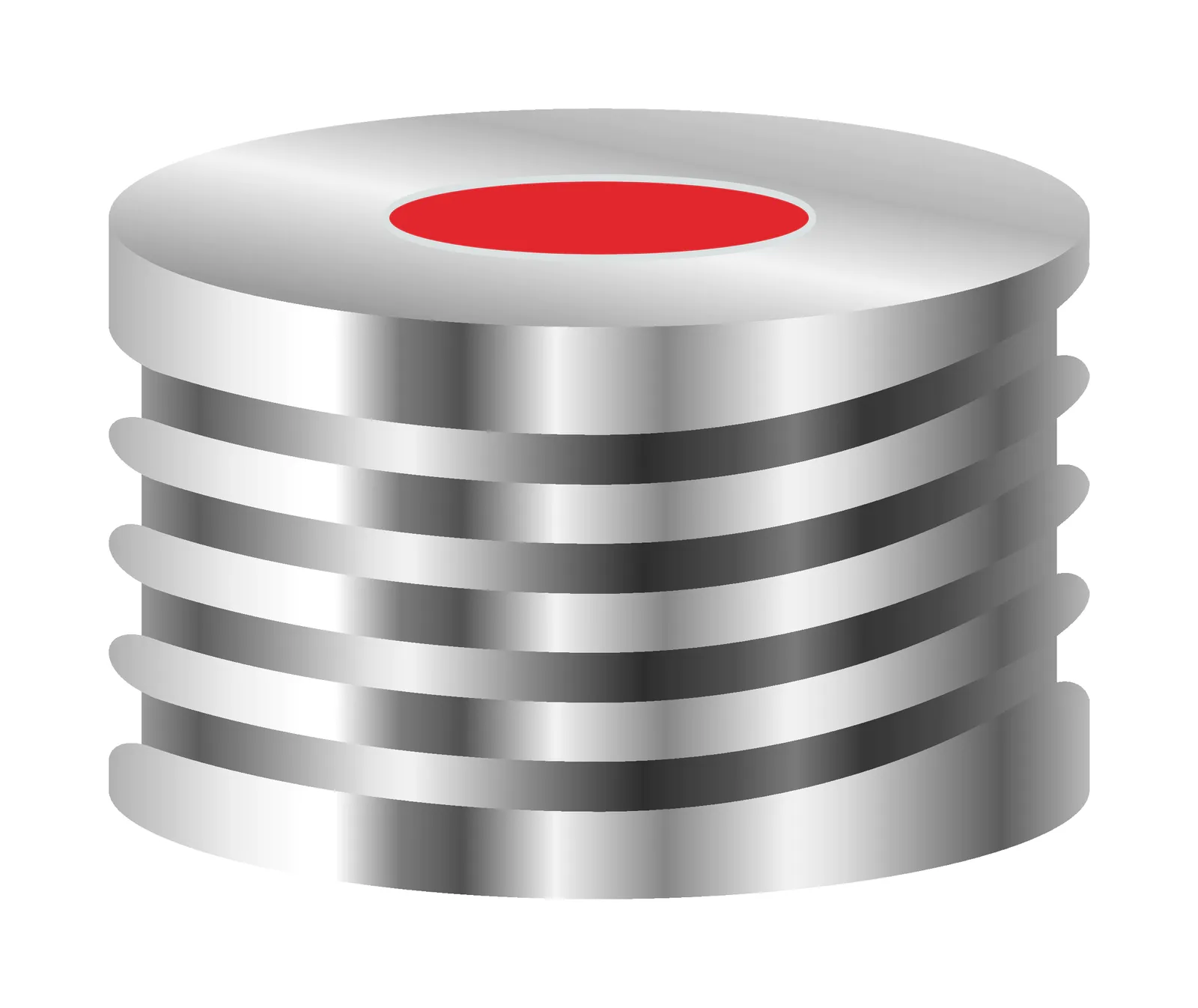 N 18 magnetic screw cap, silver, center hole Red Rubber/TEF colorless Hardness: 45° shore A Thickness: 1.5 mm pack of 100