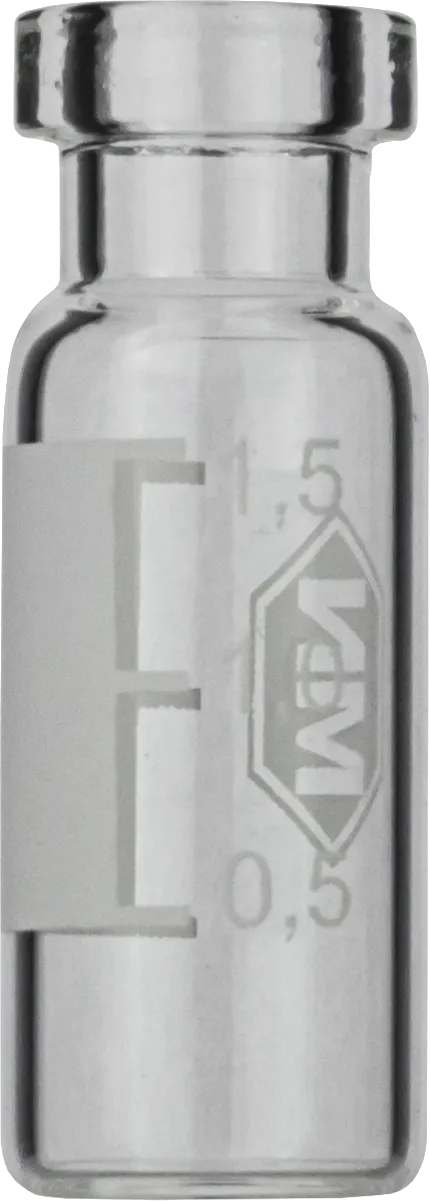 1.5 mL Crimp Neck Vial N 11 outer diameter: 11.6 mm, outer height: 32 mm clear, flat bottom, wide opening, label + scale, silanized pack of 100