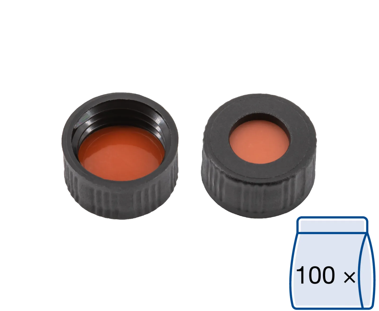 N 9 PP screw cap, black, center hole Red Rubber/FEP colorless Hardness: 45° shore A Thickness: 1.0 mm pack of 100