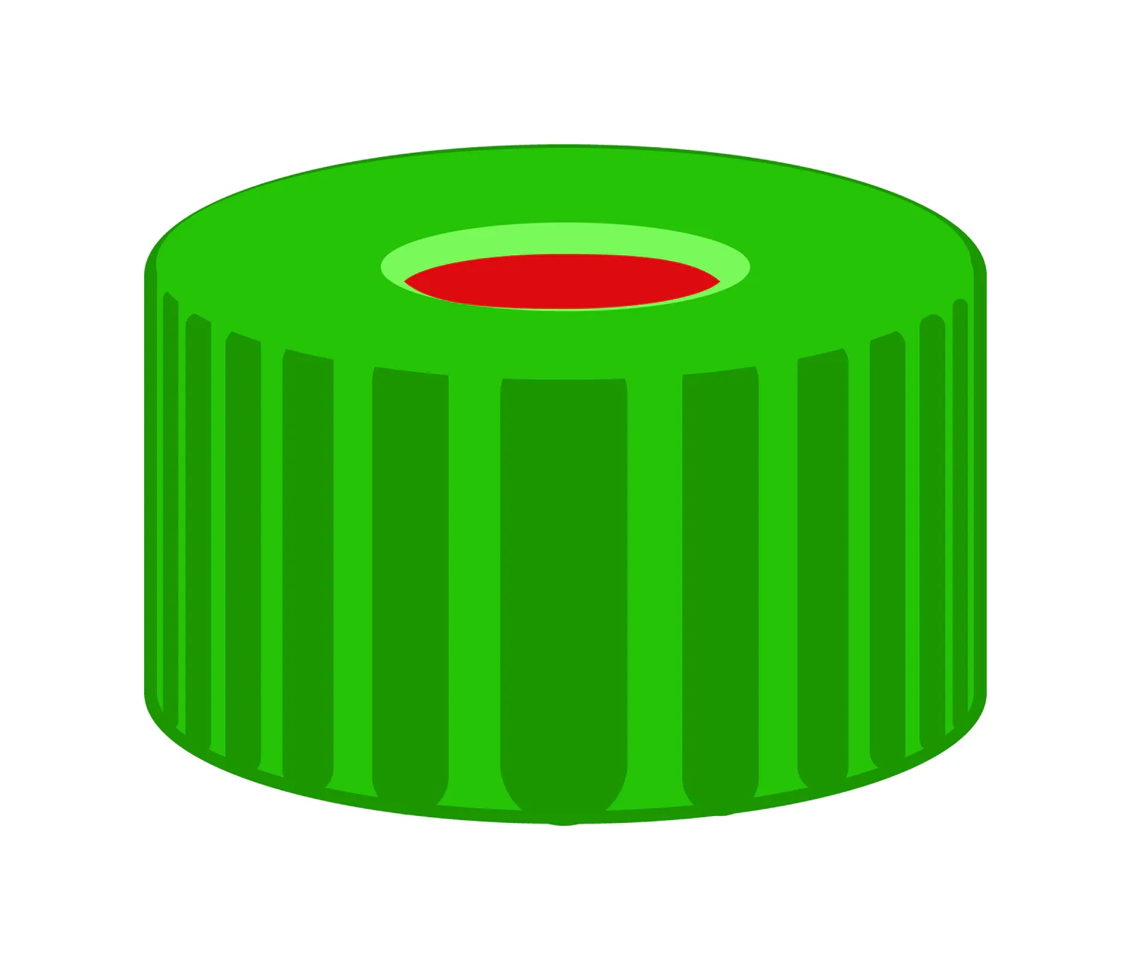 N 9 PP screw cap, green, center hole PTFE red/Silicone white/PTFE red Hardness: 50° shore A Thickness: 1.0 mm pack of 100