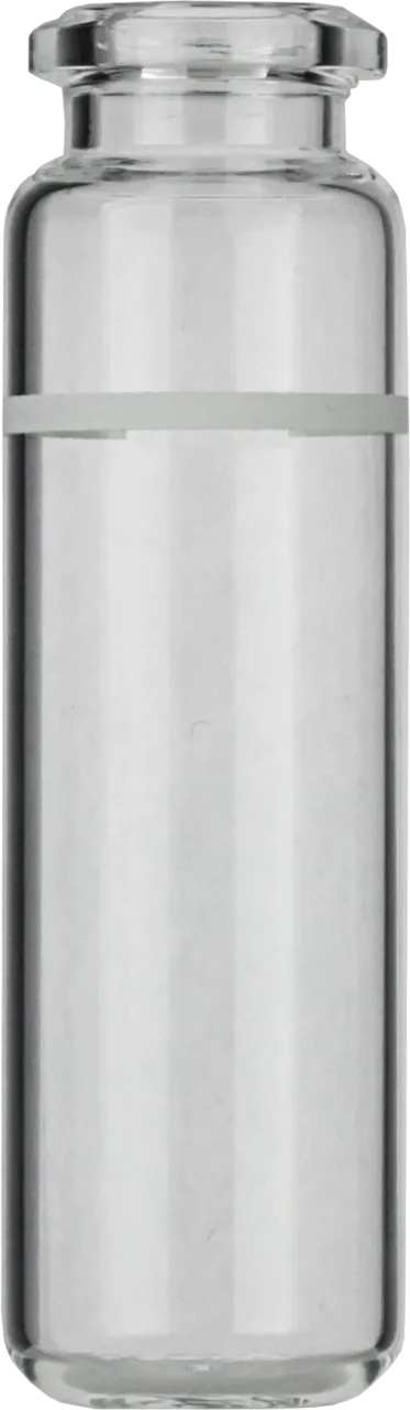 20 mL Headspace Crimp Neck Vial N 20 outer diameter: 22 mm, outer height: 75 mm clear, rounded bottom, beveled top with graduation at 15 mL pack of 100