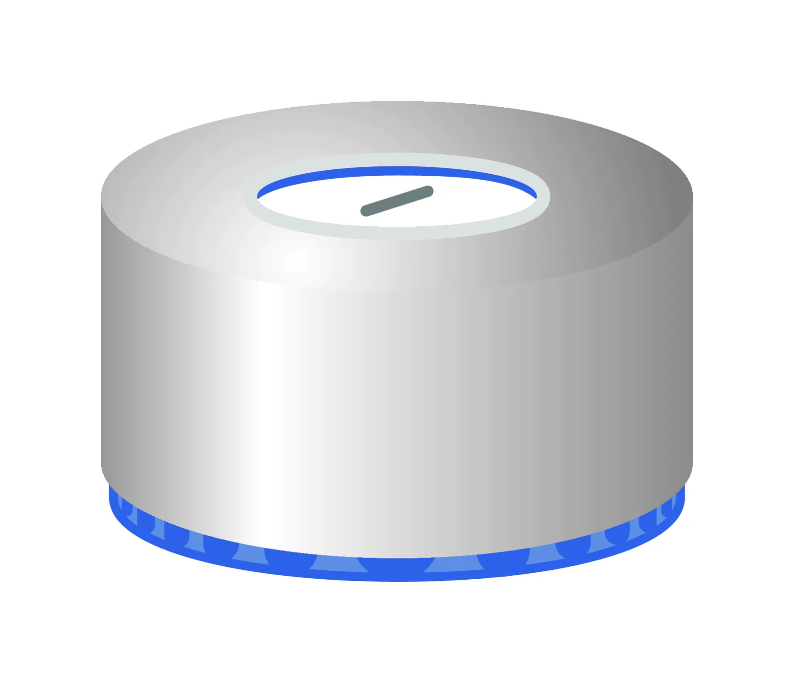 N 9 magnetic screw cap, silver, center hole Silicone white/PTFE blue, slit Hardness: 55° shore A Thickness: 1.0 mm pack of 100