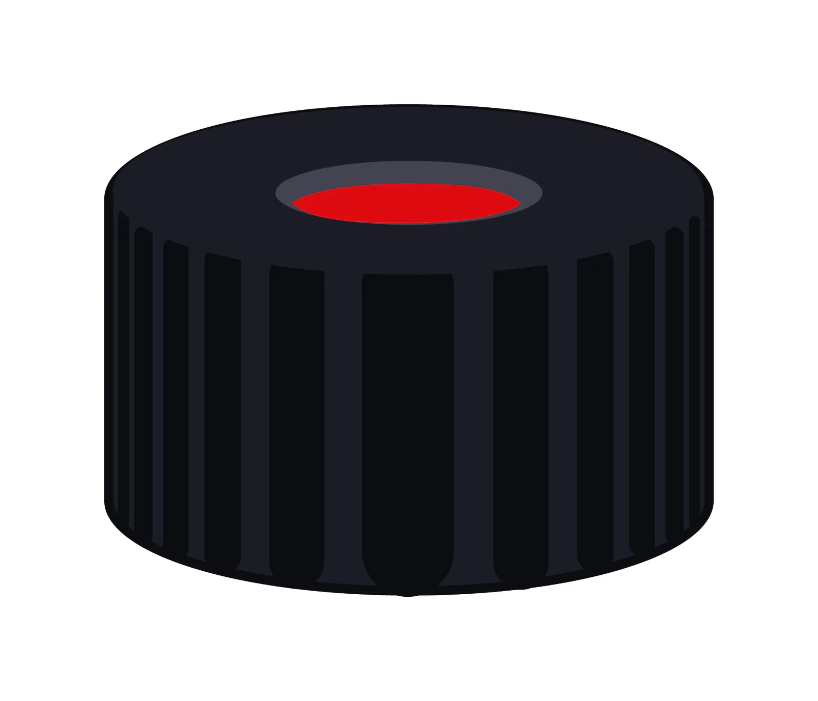N 9 PP screw cap, black, center hole PTFE red/Silicone white/PTFE red Hardness: 50° shore A Thickness: 1.0 mm pack of 100