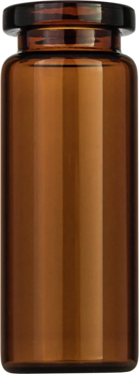 10 mL Headspace Crimp Neck Vial N 20 outer diameter: 20.5 mm, outer height: 54.5 mm amber, flat bottom, flat DIN crimp neck pack of 100