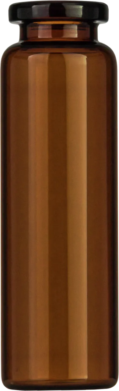 20 mL Headspace Crimp Neck Vial N 20 outer diameter: 23.25 mm, outer height: 75.5 mm amber, flat bottom, flat DIN crimp neck pack of 100