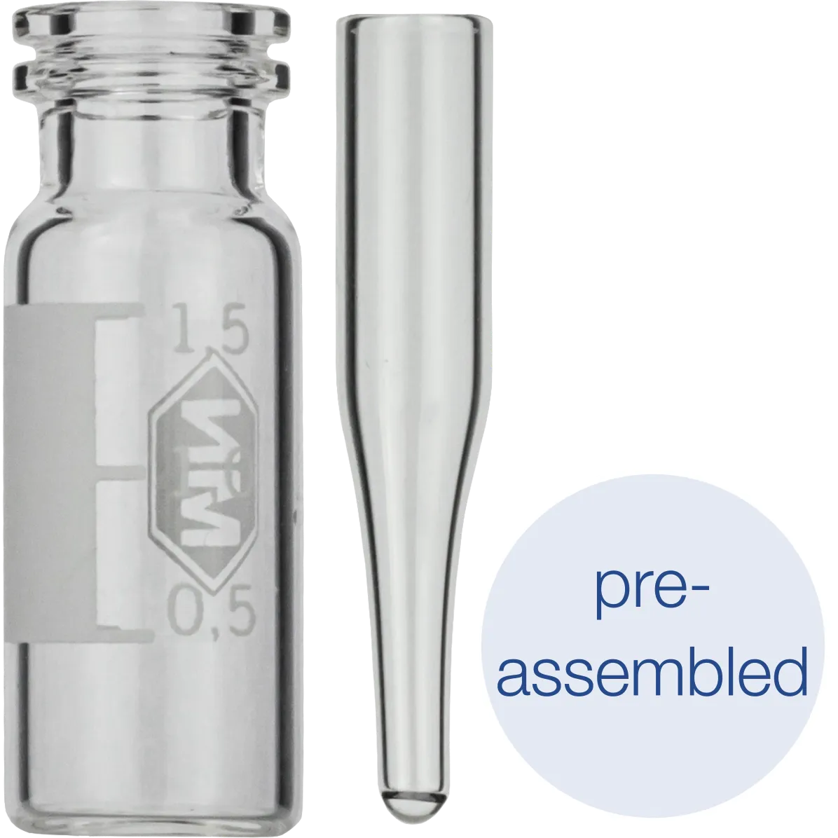 Pre-assembled vials 702713: 1.5 mL Snap Ring Vial N 11, with micro-insert 702813, Pack of 100