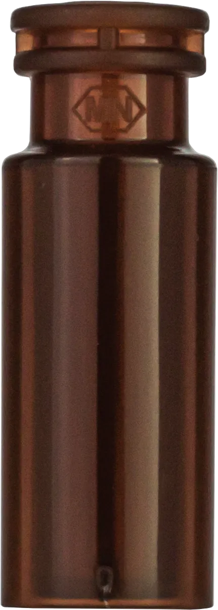 PP Snap Ring Vial N 11 outer diameter: 11.6 mm, outer height: 32 mm amber, flat bottom, with integrated Glass Insert 0.2 mL, conical pack of 100