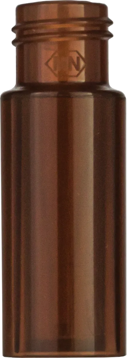 PP Screw Neck Vial N 9 outer diameter: 11.6 mm, outer height: 32 mm amber, flat bottom, with integrated Glass Insert 0.2 mL, conical pack of 100
