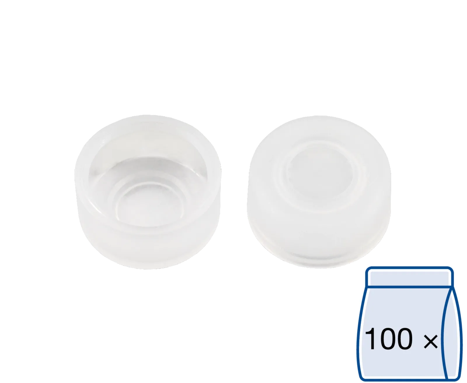 N 11 PE Cap, transparent, closed top with thin piercing area pack of 100