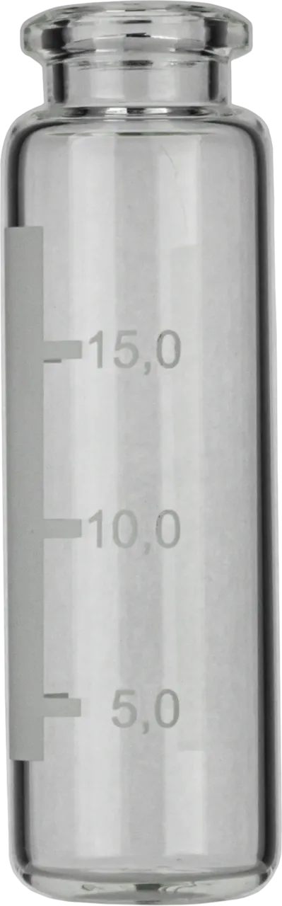 20 mL Headspace Crimp Neck Vial N 20, clear, rounded bottom, beveled top, label, 23 × 75.5 mm, pack of 100