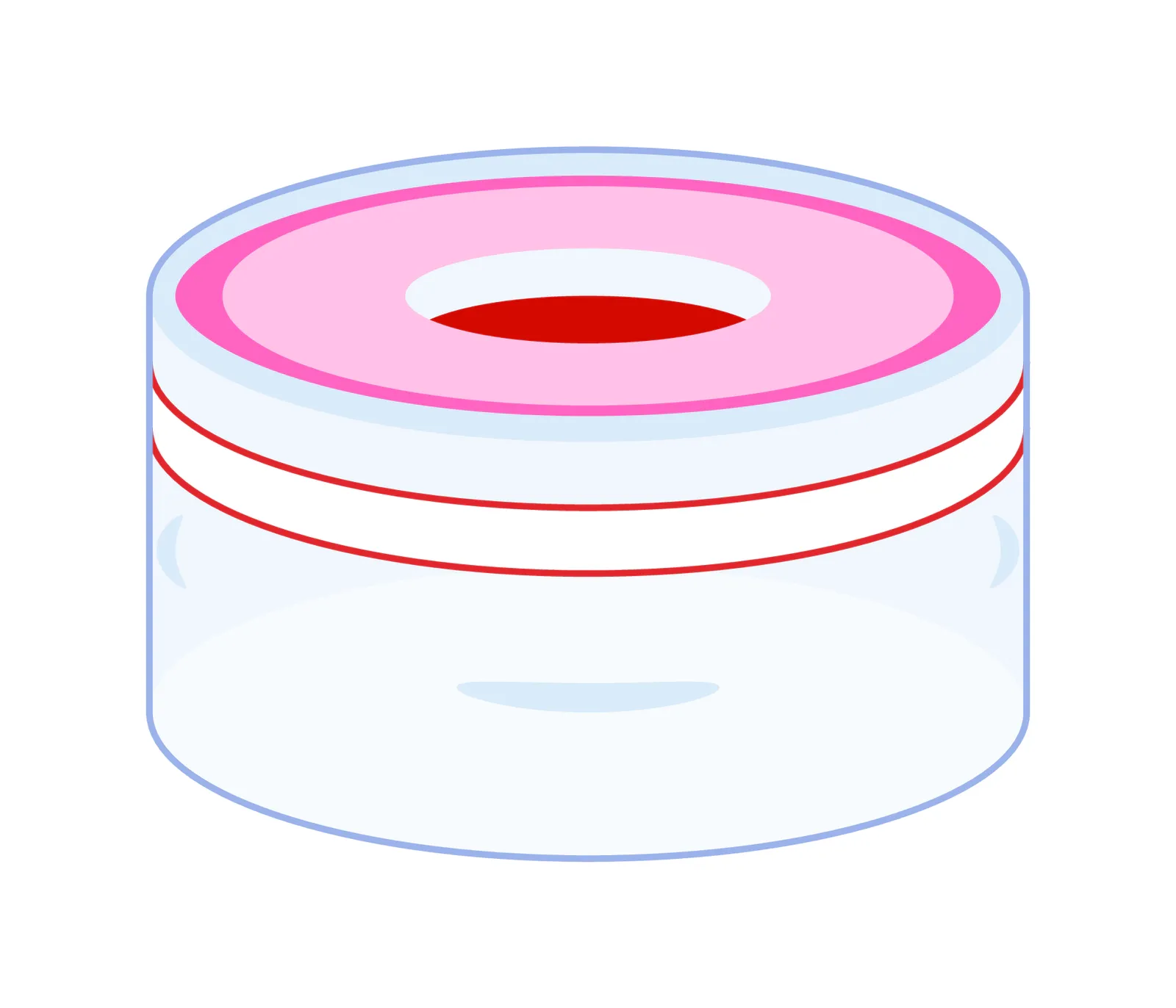 N 11 PE snap ring cap, transparent, center hole PTFE red/Silicone white/PTFE red Hardness: 50° shore A Thickness: 1.0 mm pack of 100