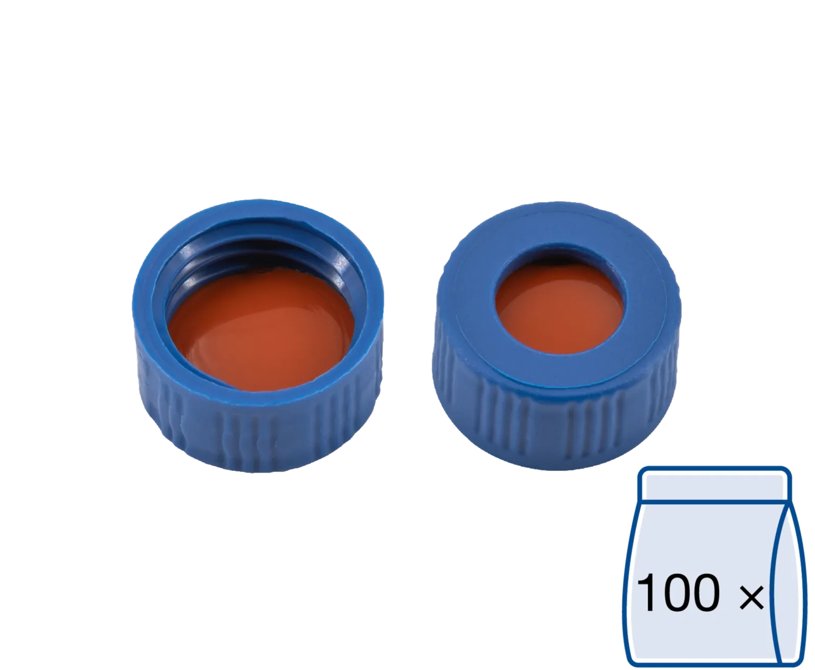 N 9 PP screw cap, blue, center hole Red Rubber/FEP colorless Hardness: 45° shore A Thickness: 1.0 mm pack of 100