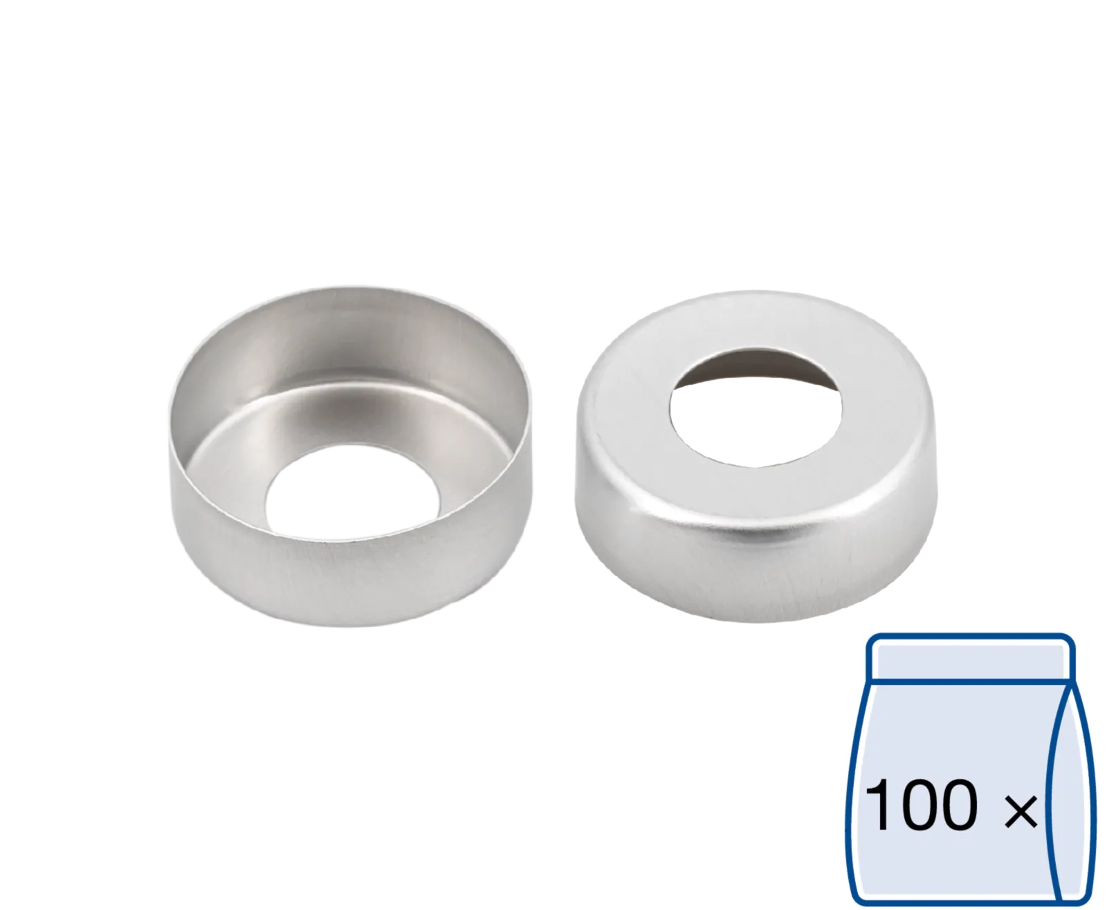 N 20 Aluminium crimp cap, silver, center hole pack of 100