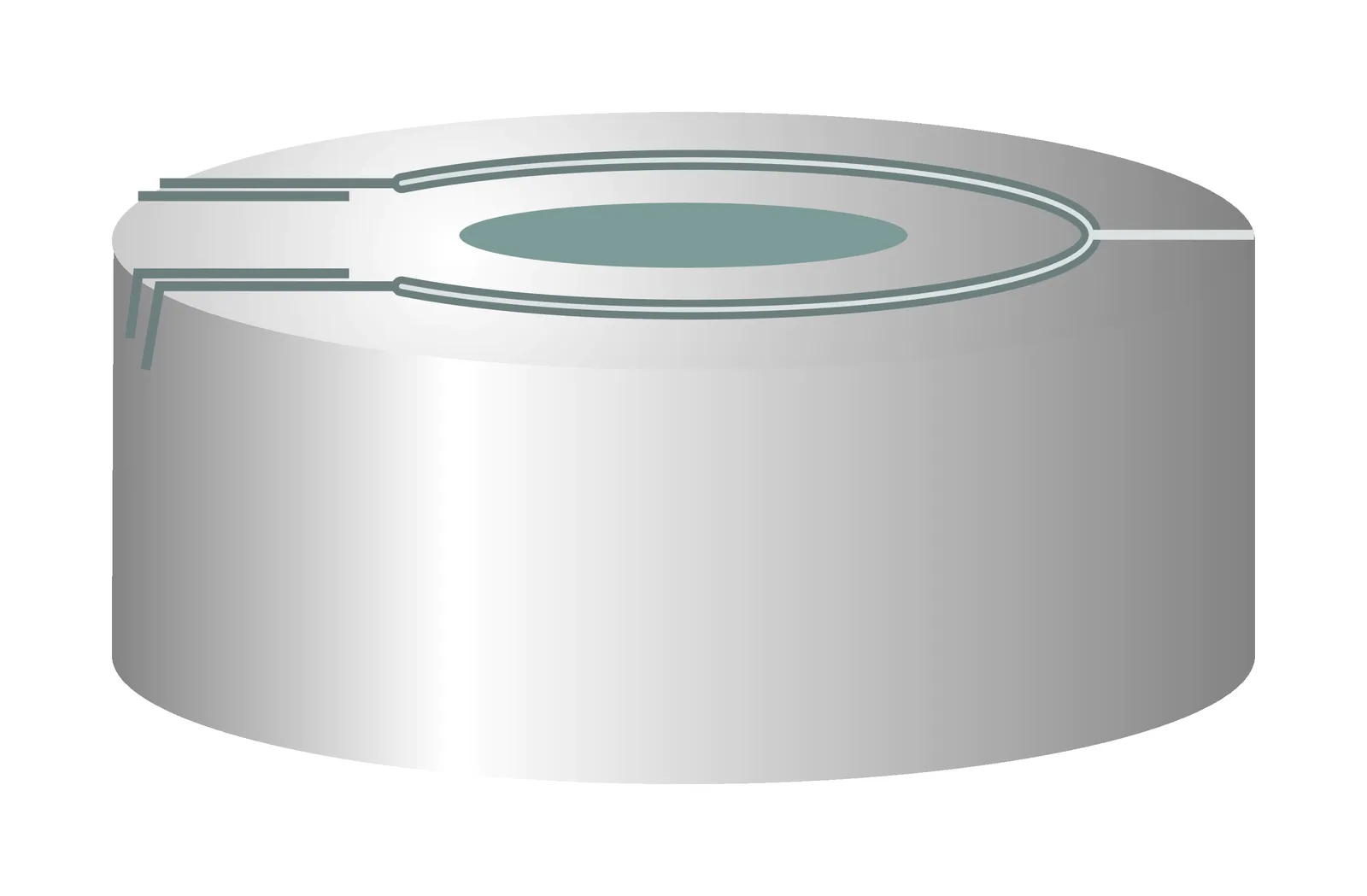 N 20 Aluminium pressure release safety cap, silver, center hole Butyl light gray/PTFE dark gray Hardness: 50° shore A Thickness: 3 mm pack of 100