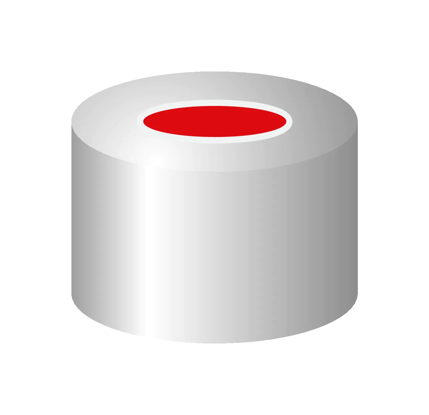 N 8 Aluminium crimp cap, silver, center hole PTFE red/Silicone white/PTFE red Hardness: 50° shore A Thickness: 1.0 mm pack of 100