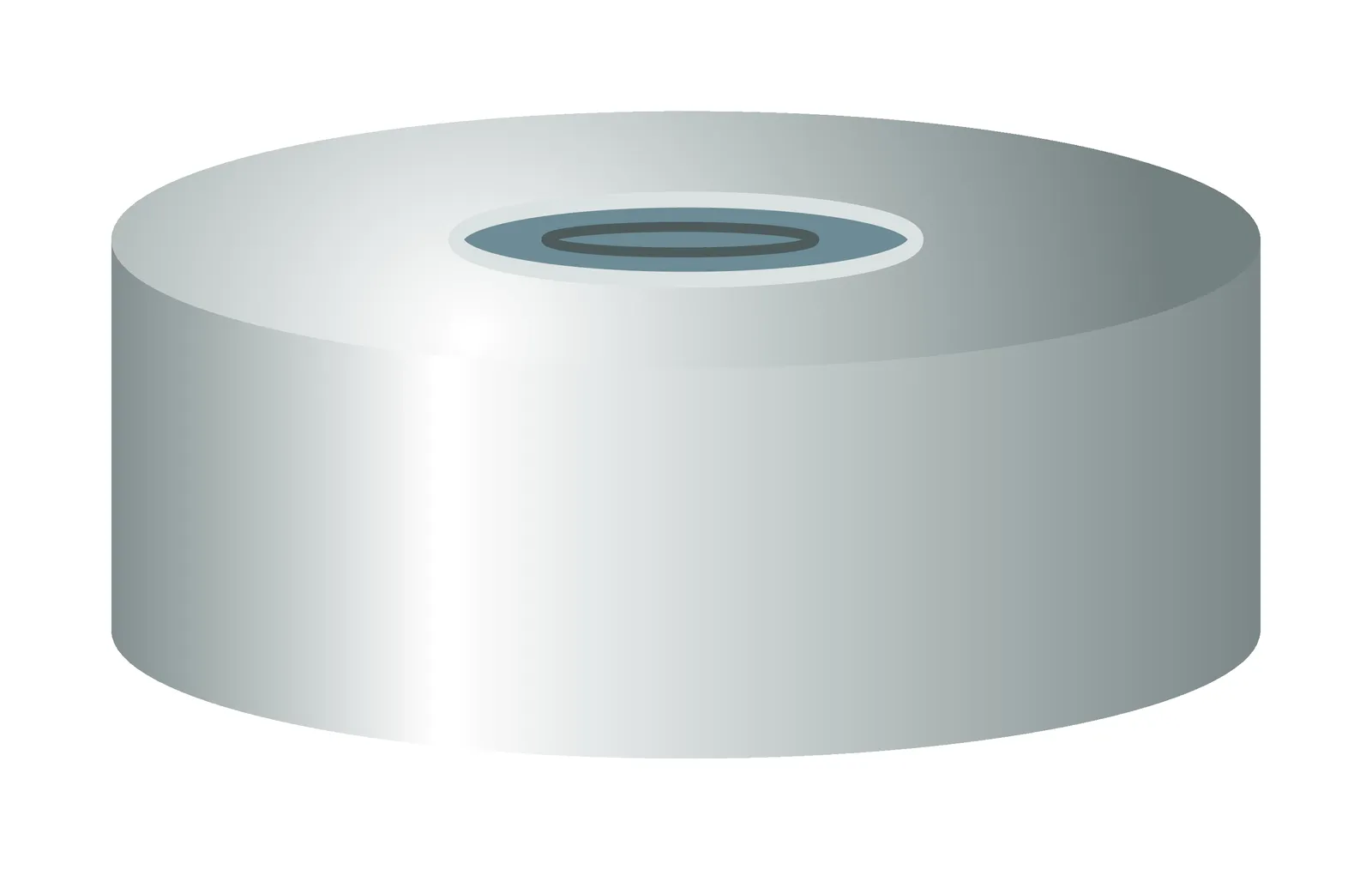 N 20 Magnetic crimp cap, silver, 8 mm center hole Butyl dark gray/centrical PTFE-lamination gray Hardness: 50° shore A Thickness: 3 mm pack of 100