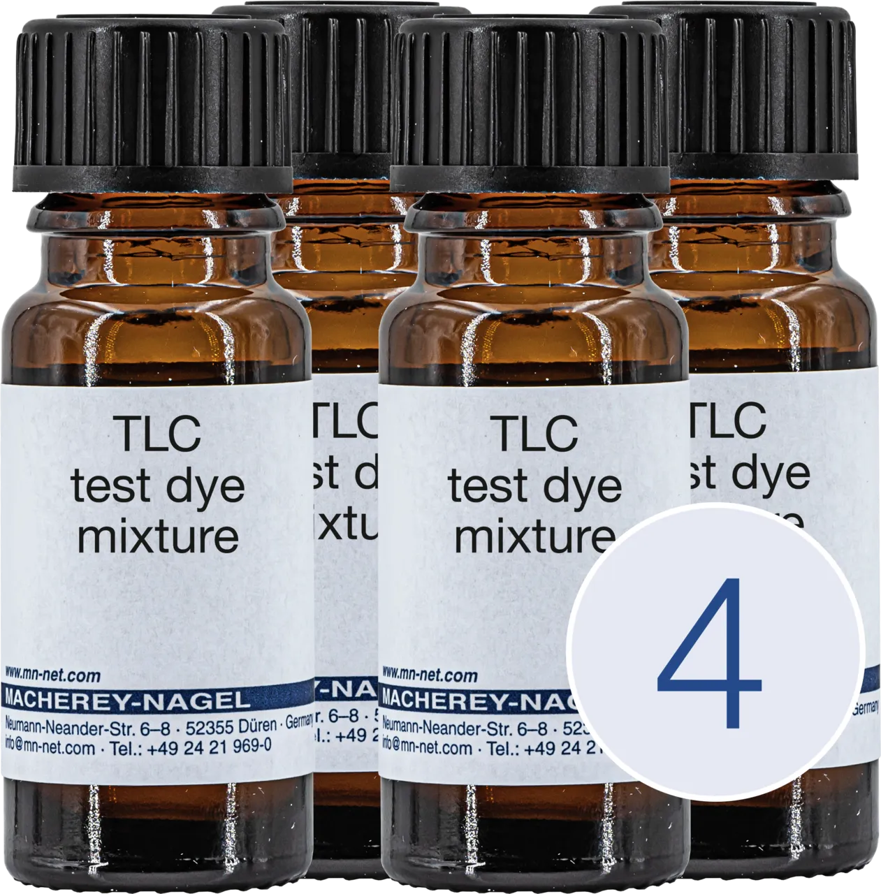TLC test mixture for Micro-Set A, individual, fat-soluble / lipophilic dyes, pack of 4 x 8 mL