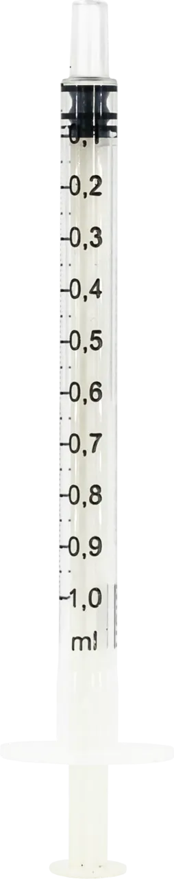 Plastic Syringe content: 1 mL, with graduation