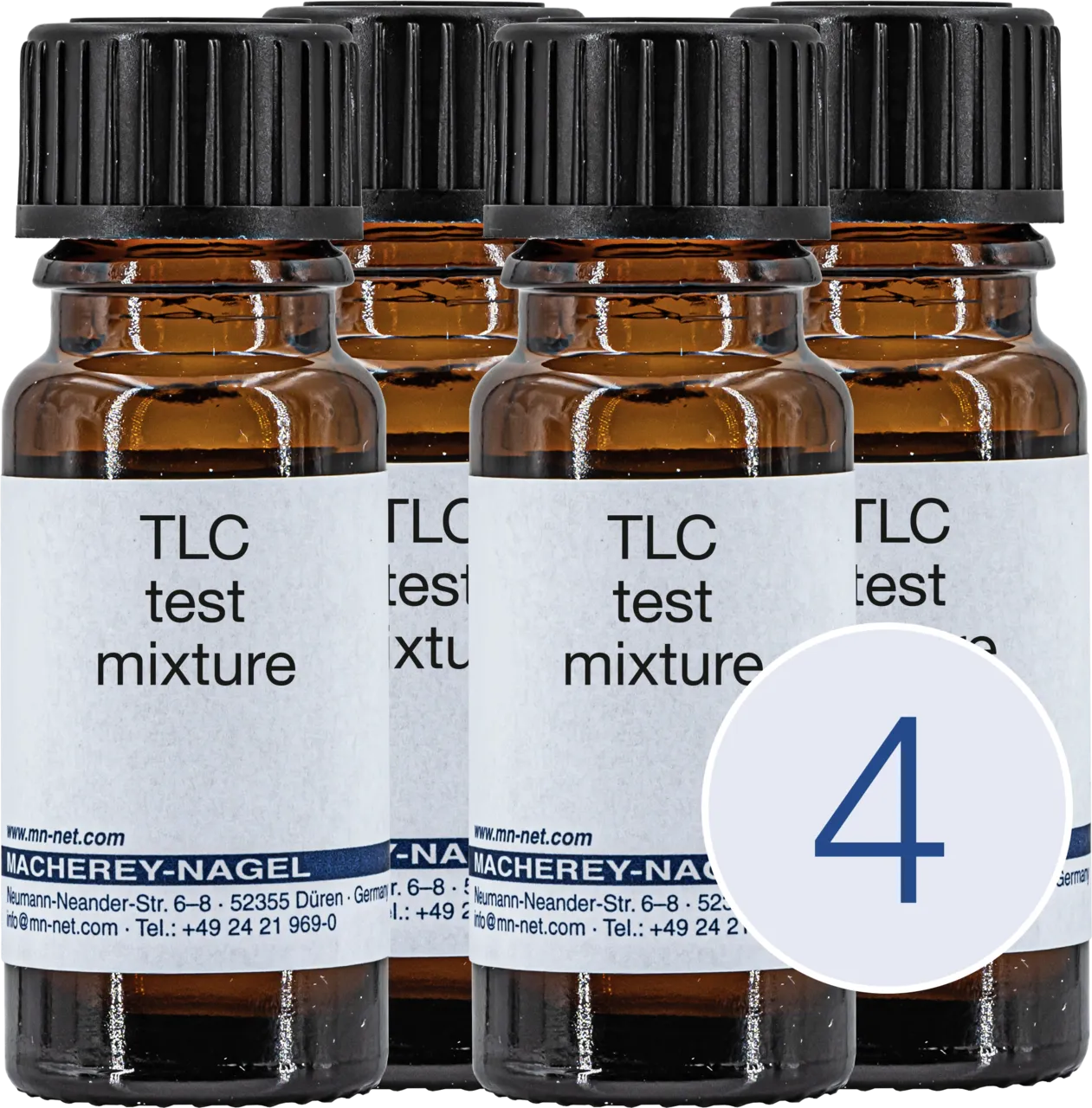 Collection of the 4 individual components of the amino acid test mixture pack of 4 x 8 ml