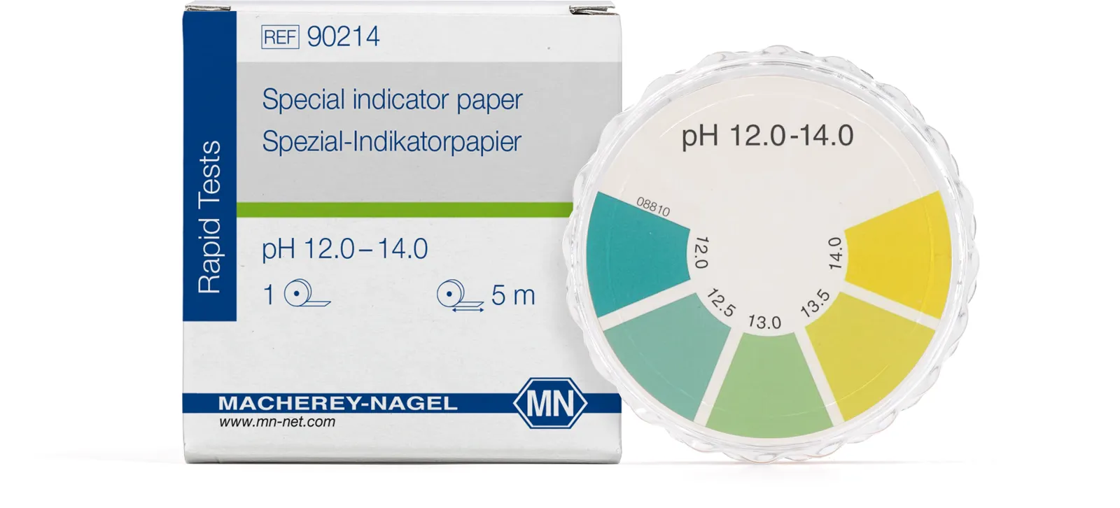 Special indicator paper pH 12.0-14.0 test paper measuring range: pH 12.0-12.5-13.0-13.5-14.0 reel of 5 m length x 7 mm width