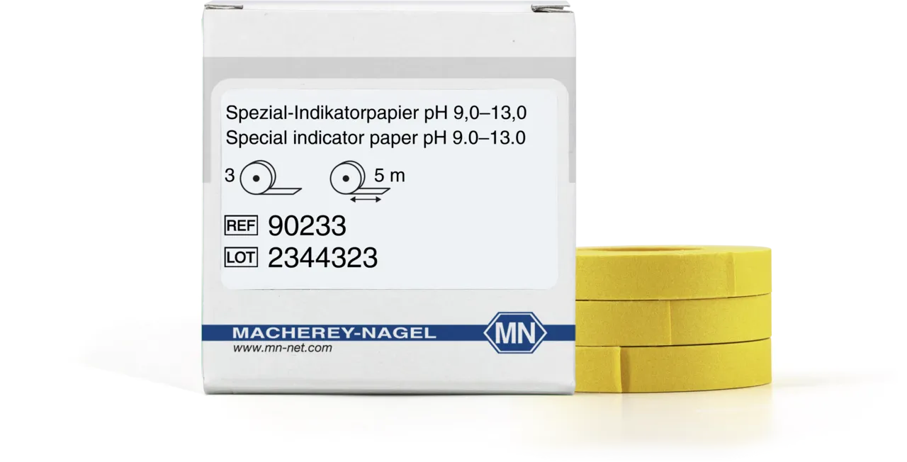Special indicator paper pH 9.0-13.0 test paper - refill pack of 3 reels - measuring range: pH 9.0-9.5-10.0-10.5- 11.0-11.5-12.0-12.5-13.0 reel of 5 m length x 7 mm width