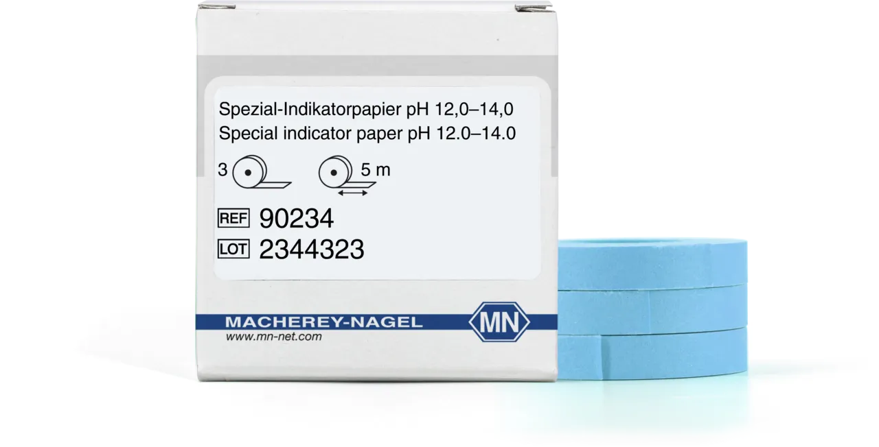 Special indicator paper pH 12.0-14.0 test paper - refill pack of 3 reels - measuring range: pH 12.0-12.5-13.0-13.5-14.0 reel of 5 m length x 7 mm width