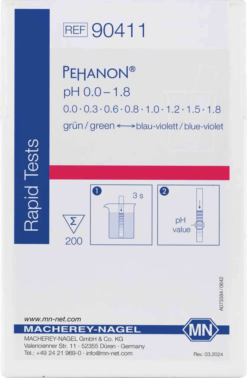 PEHANON pH 0.0 - 1.8 box of 200 strips 11 x 100 mm