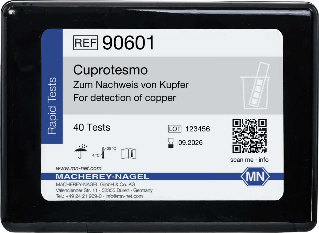 Cuprotesmo sheets 40 x 25 mm sufficient for 40 determinations