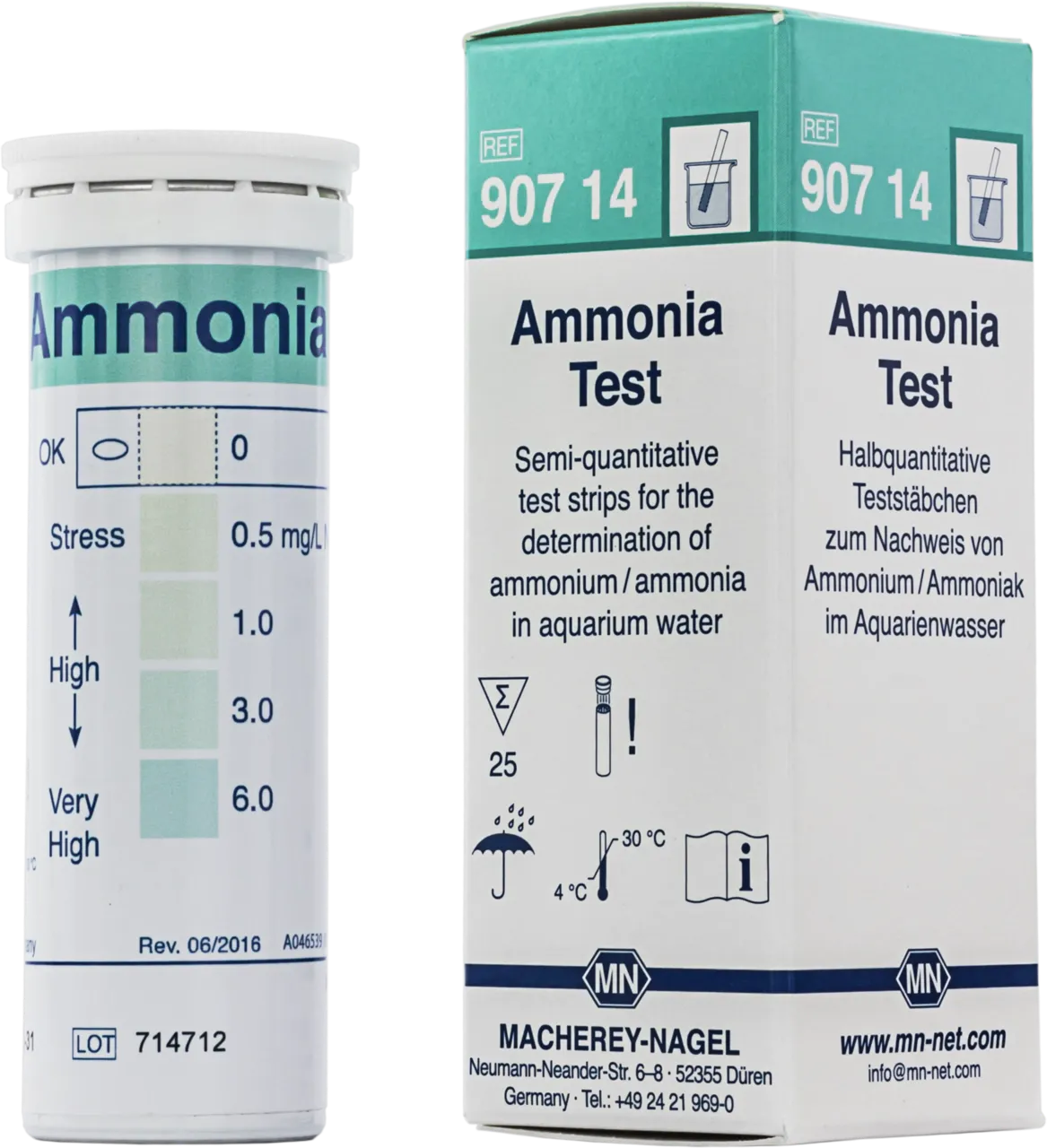 Ammonia Test for detection of ammonia in aquariums pack of 25 strips