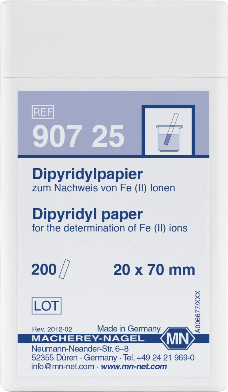 Dipyridyl paper test strips 20 x 70 mm sufficient for 200 determinations