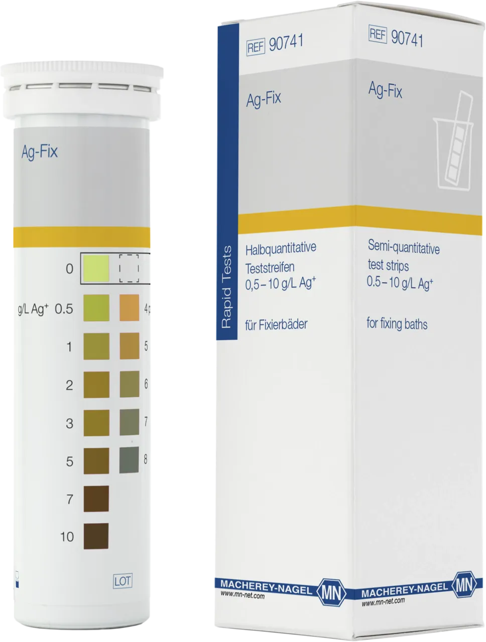 Ag-Fix test sticks gradation silver: 0-0.5-1-2-3-5-7-10 g/L gradation pH: 4-5-6-7-8 box of 100 sticks 6 x 95 mm