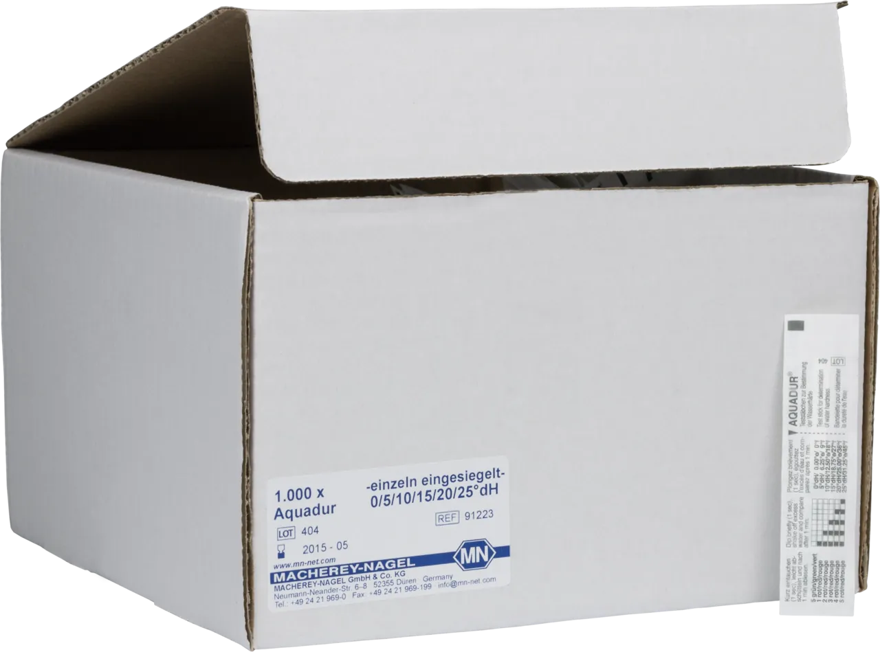 AQUADUR test sticks gradation: <3 >5 >10 >15 >20 >25 °dH test sticks single sealed pack of 1000