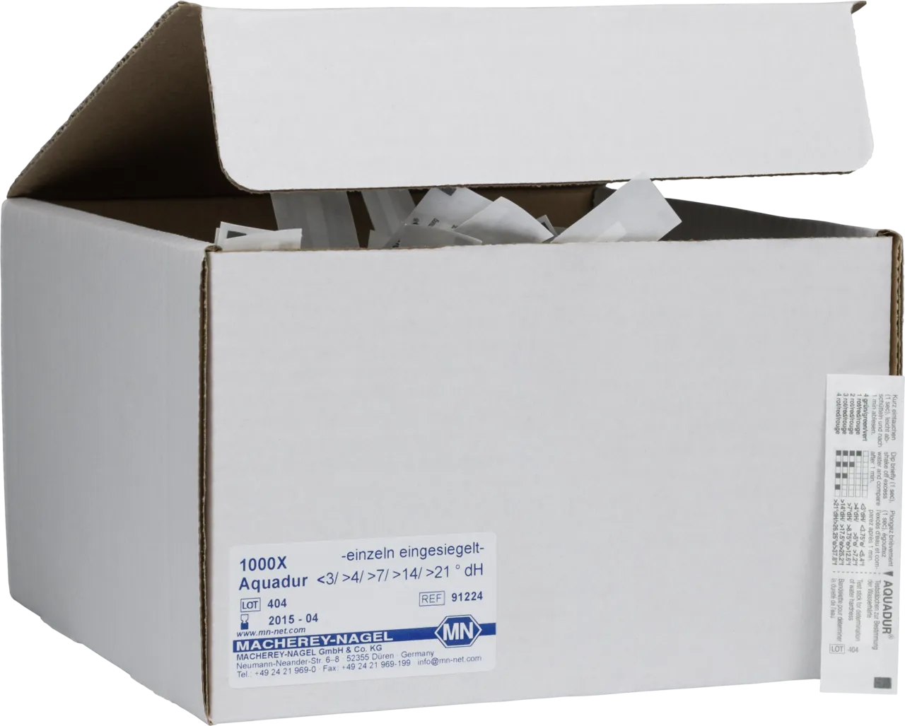 AQUADUR test sticks gradation: <3 >4 >7 >14 >21 °dH test sticks single sealed pack of 1000