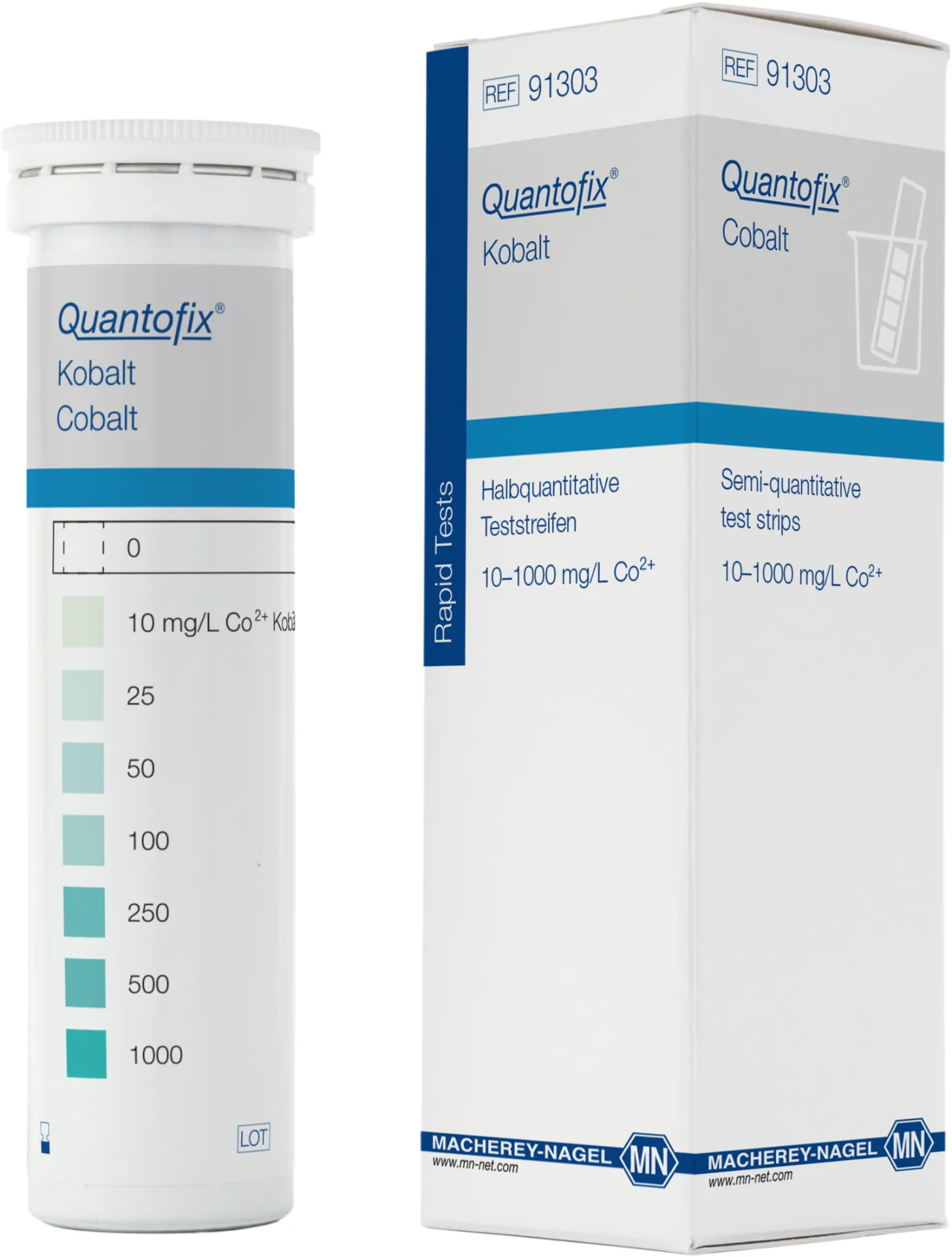 QUANTOFIX Cobalt test strips 6 x 95 mm measuring range: 0-10-25-50-100-250- 500-1000 mg/L Co2+ sufficient for 100 determinations