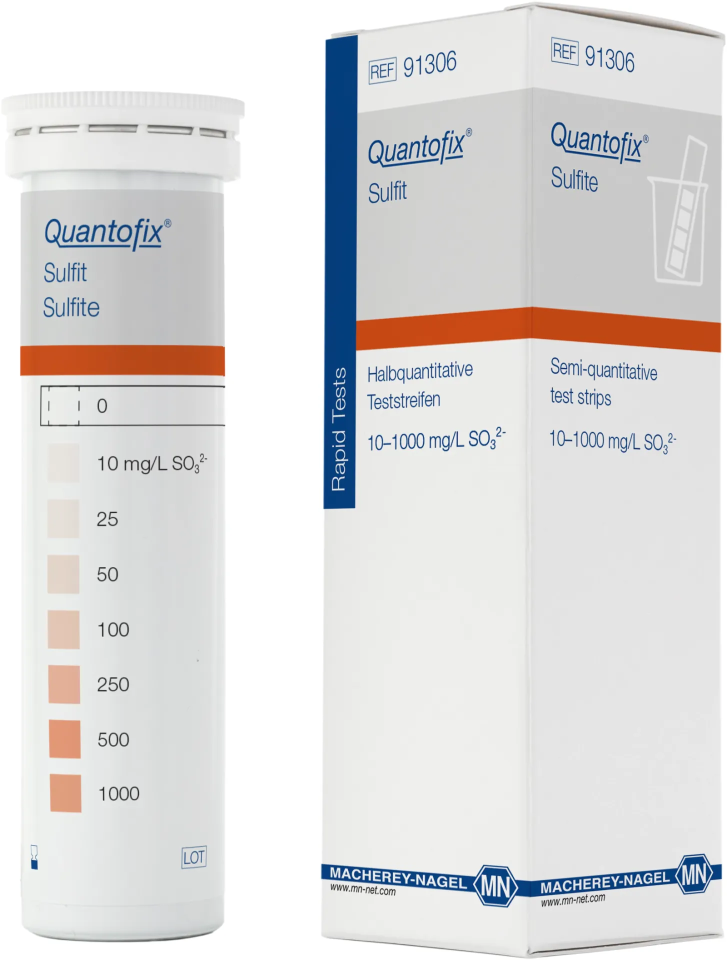 QUANTOFIX Sulphite test strips 6 x 95 mm measuring range: 0-10-25-50-100-250- 500-1000 mg/L SO32- sufficient for 100 determinations