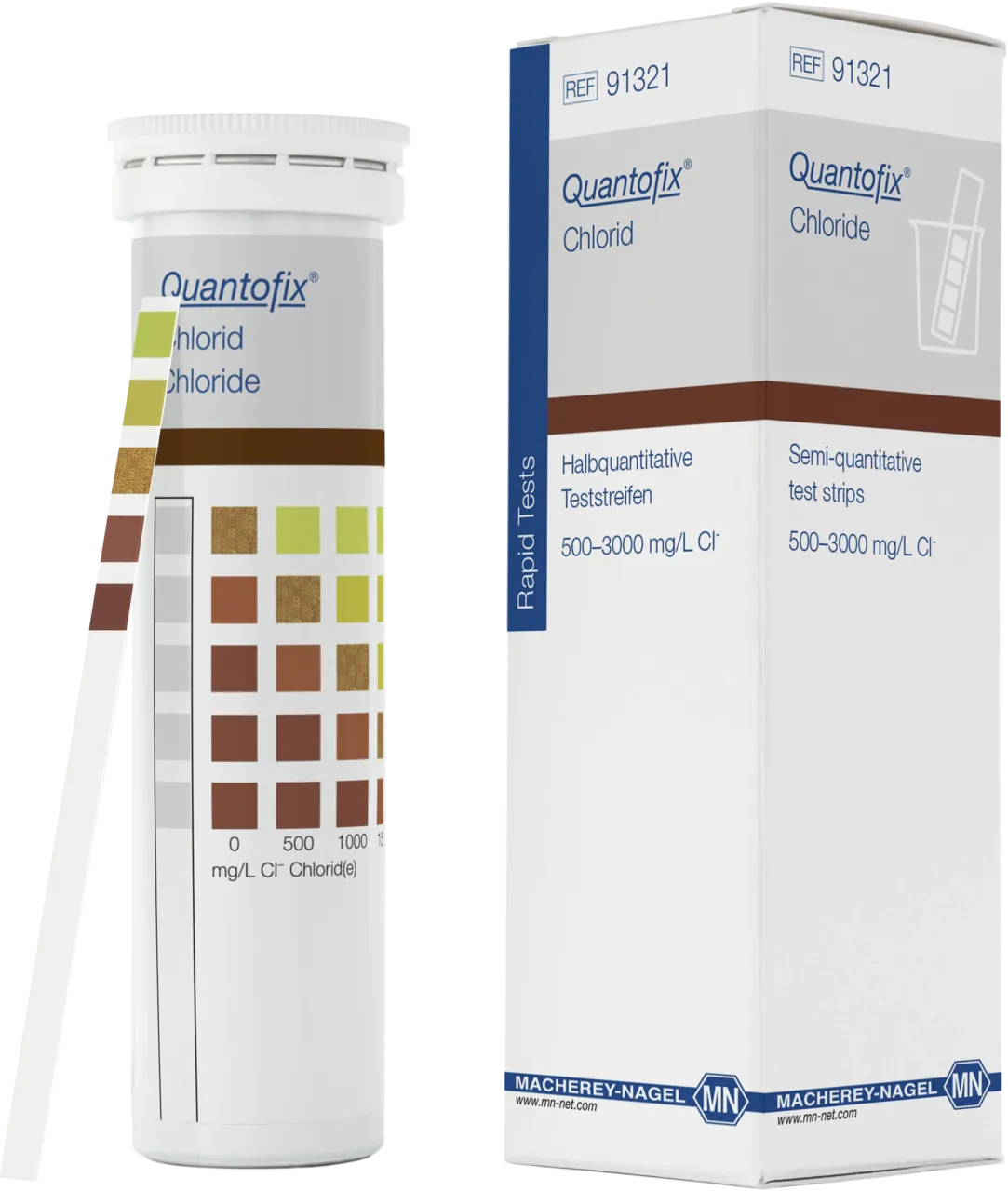 QUANTOFIX Chloride test strips 6 x 95 mm measuring range: 0-500-1000-1500-2000 ->3000 mg/L Cl- sufficient for 100 determinations