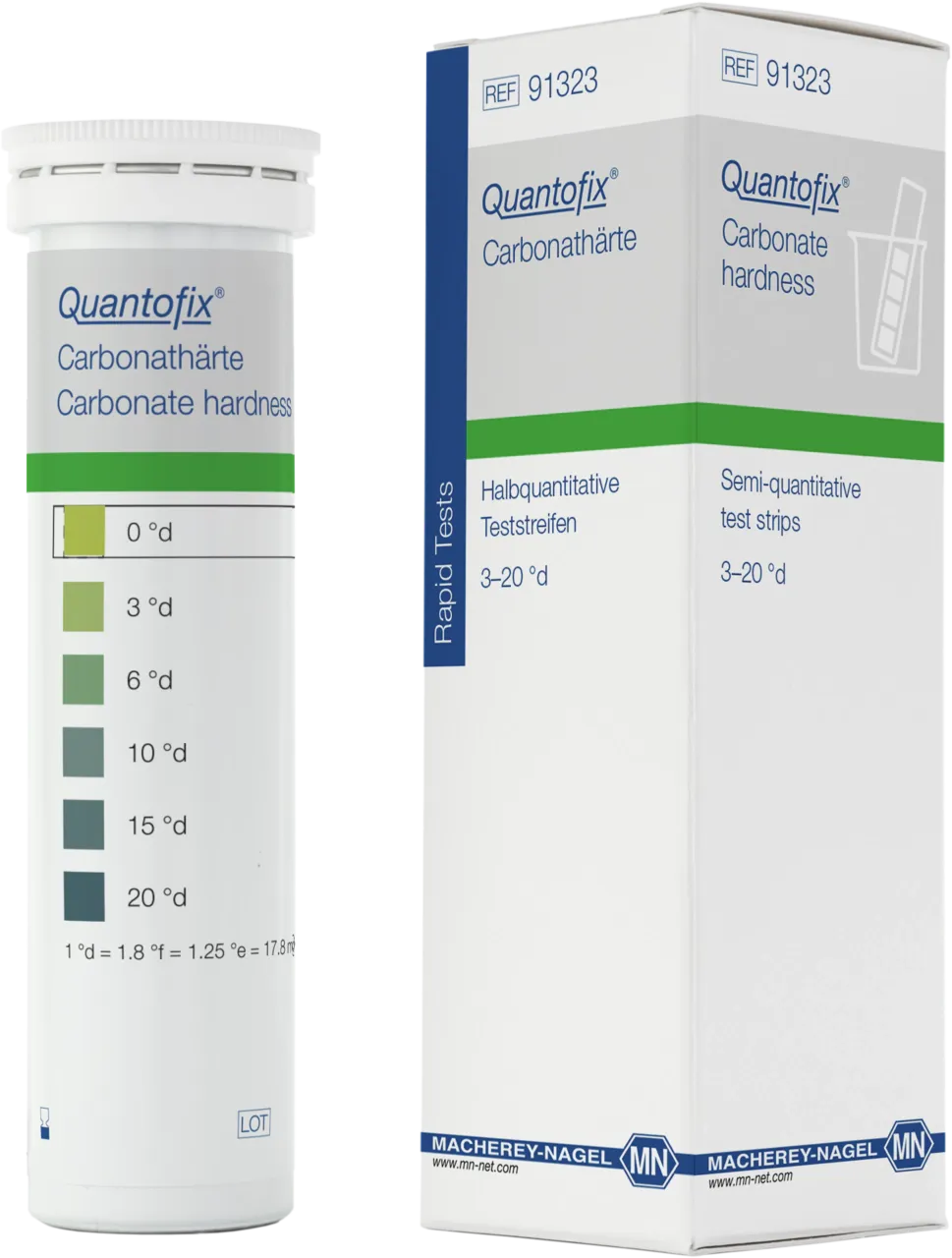 QUANTOFIX Carbonate alkalinity test strips 6 x 95 mm measuring range: 0-3.8-7.5-12.5-18.8-25.0 °e sufficient for 100 determinations