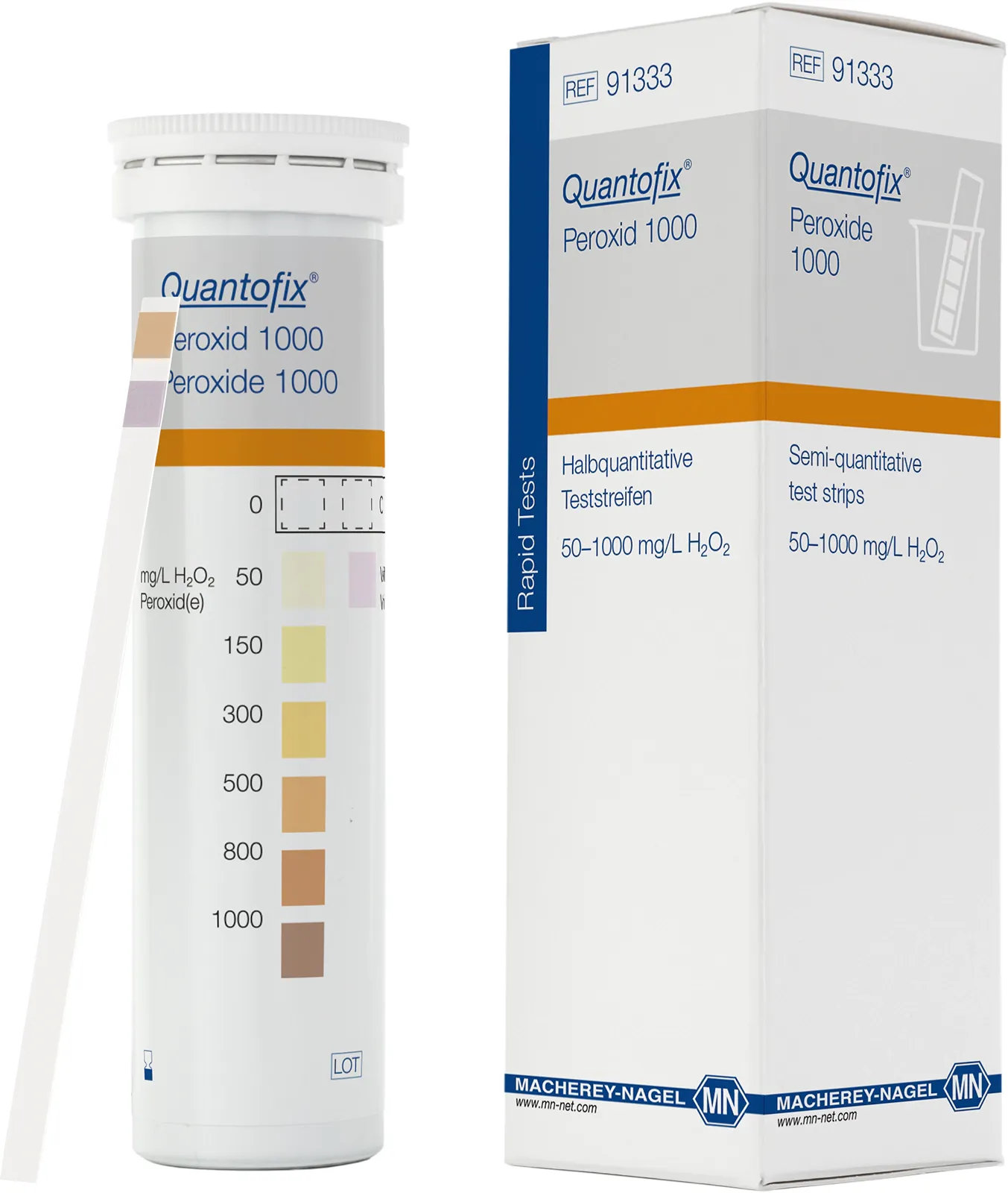 QUANTOFIX Peroxide 1000 test strips 6 x 95 mm measuring range: 0-50-150-300-500- 800-1000 mg/L H2O2 sufficient for 100 determinations
