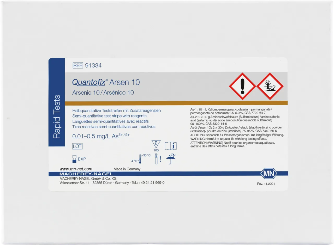 QUANTOFIX Arsenic 10 test strips 6 x 95 mm measuring range: 0-0.01-0.025-0.05-0.1- 0.5 mg/L As3+/5+ sufficient for 100 determinations