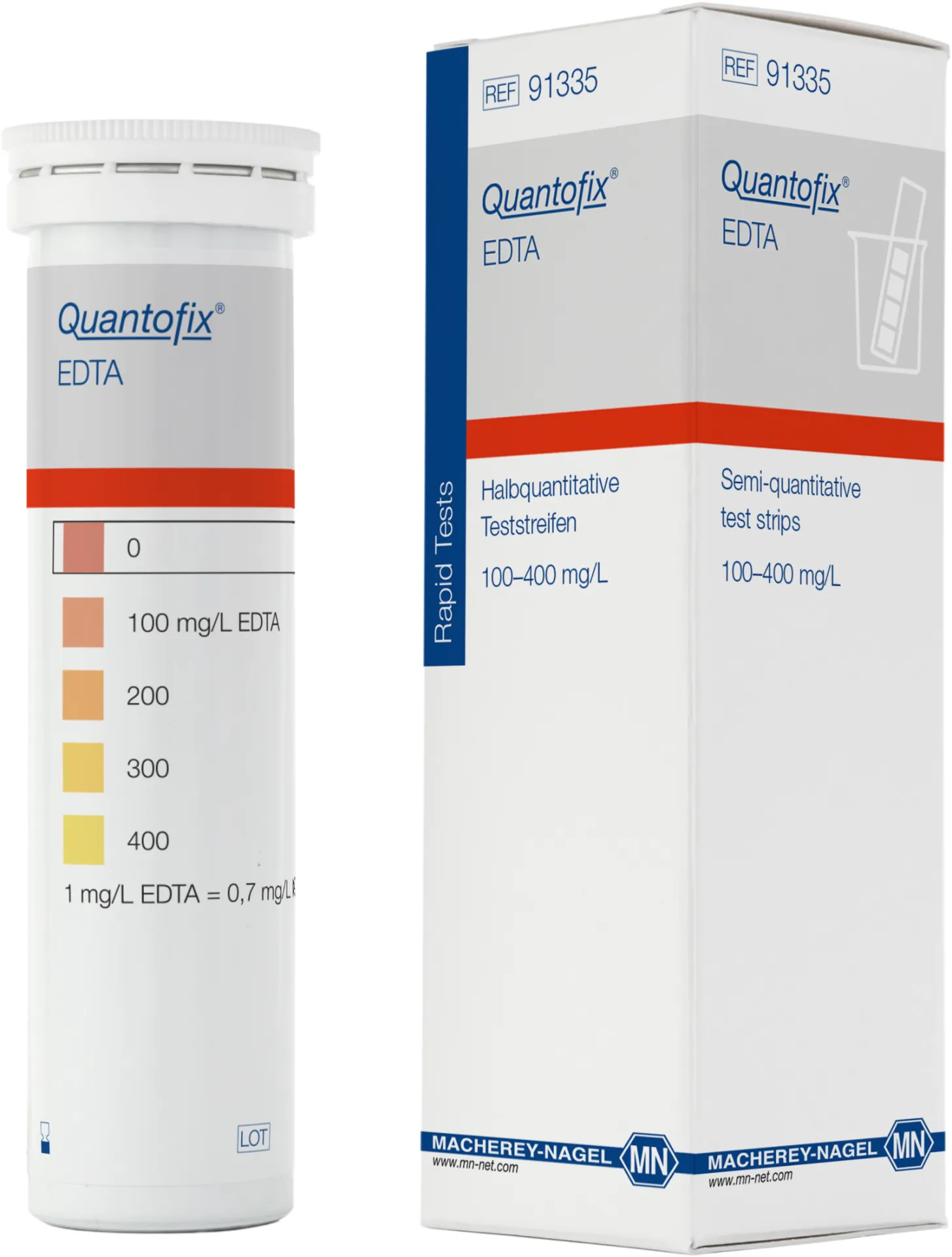 QUANTOFIX EDTA test strips 6 x 95 mm measuring range: 0-100-200-300-400 mg/L EDTA sufficient for 100 determinations