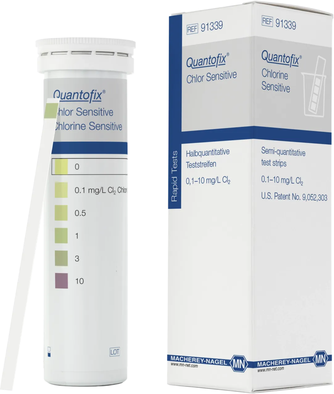 QUANTOFIX Chlorine Sensitive test strips 6 x 95 mm measuring range: 0-0.1-0.5-1-3-10 mg/L Cl2 sufficient for 100 determinations