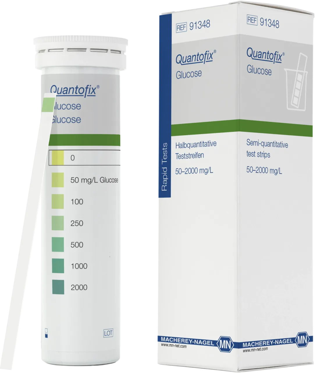 QUANTOFIX Glucose test strips 6 x 95 mm measuring range: 0-50-100-250-500- 1000-2000 mg/L glucose sufficient for 100 determinations