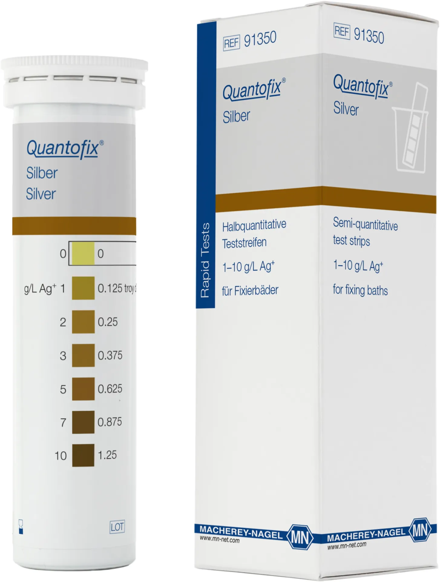 QUANTOFIX Silver test strips 6 x 95 mm measuring range: 0-1-2-3-5-7-10 g/L Ag+ sufficient for 100 determinations