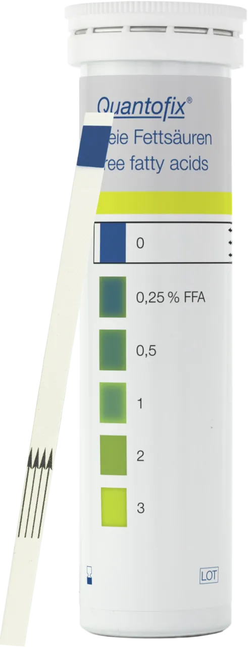 QUANTOFIX Free fatty acids for frying oil Test strips 7 x 95 mm Measuring range: 0 - 3 % FFA Pg. of 50 determinations