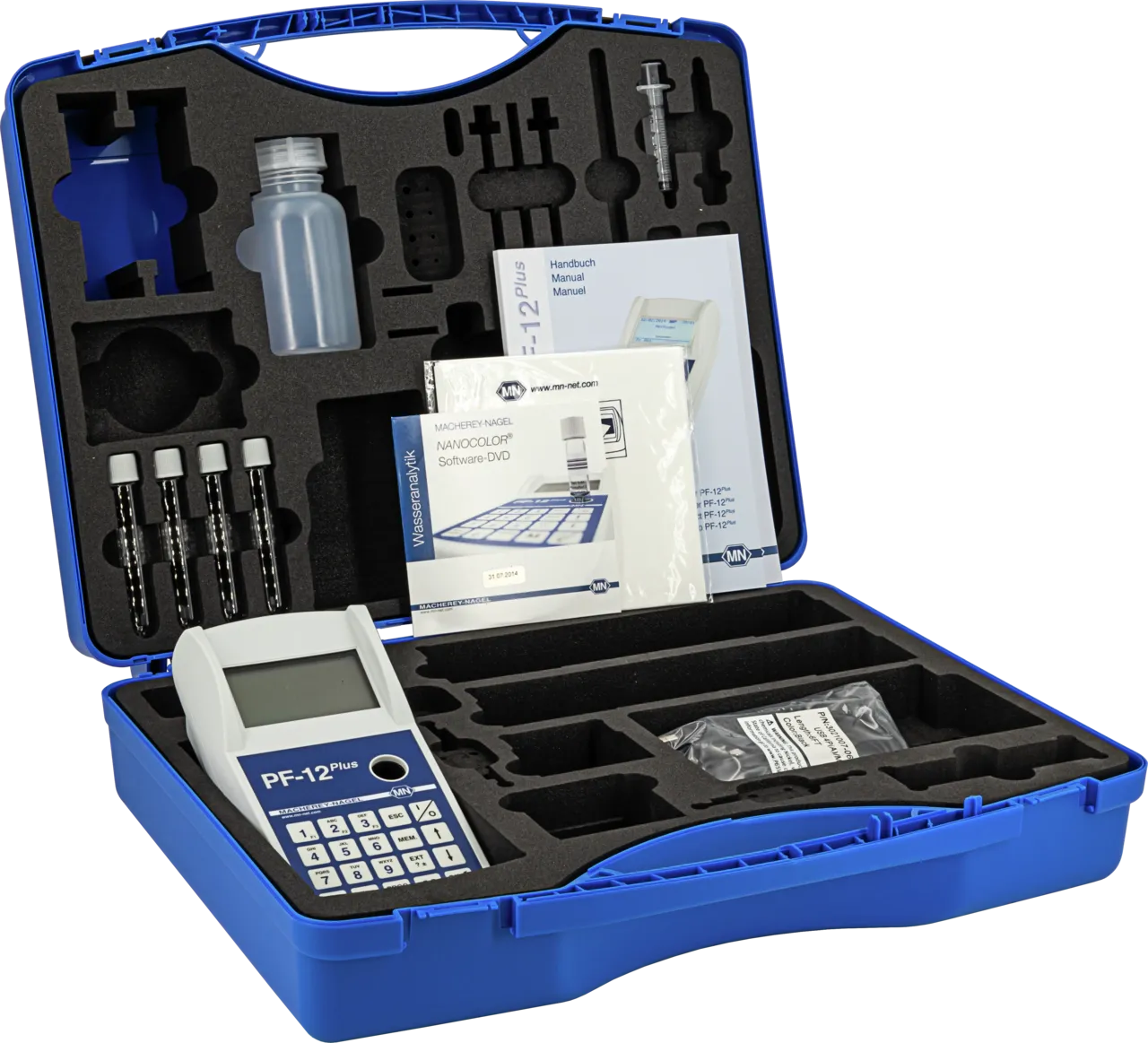 VISOCOLOR reagent case with photometer PF-12 Plus for individual combination of VISOCOLOR test kits, pH-Fix, QUANTOFIX, VISOCOLOR HE test kits, special and universal indicator paper, test papers
